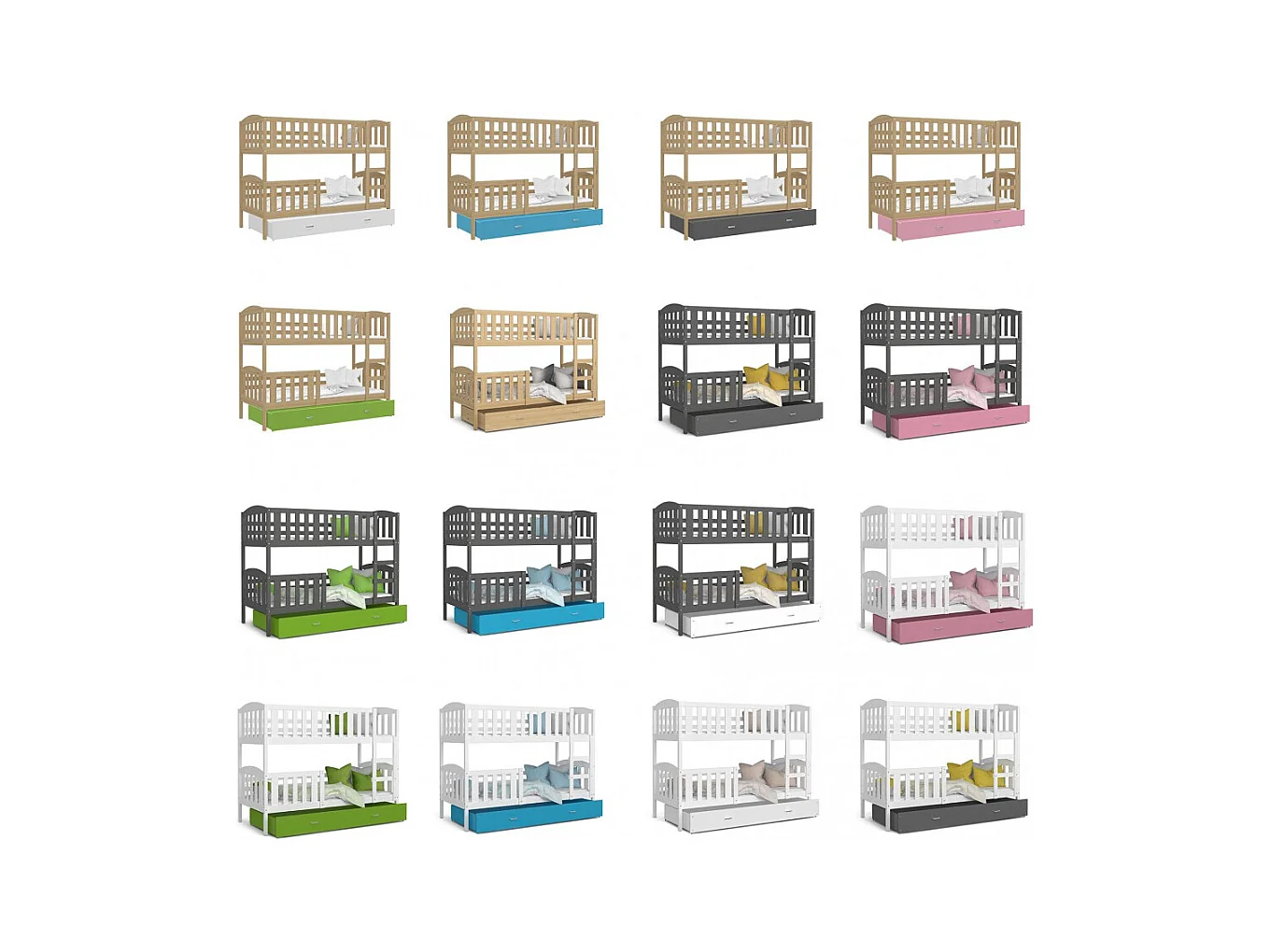 Lit Superposé Teo 90x190 Blanc - bleu Livré avec sommiers, tiroir et matelas en mousse de 7cm