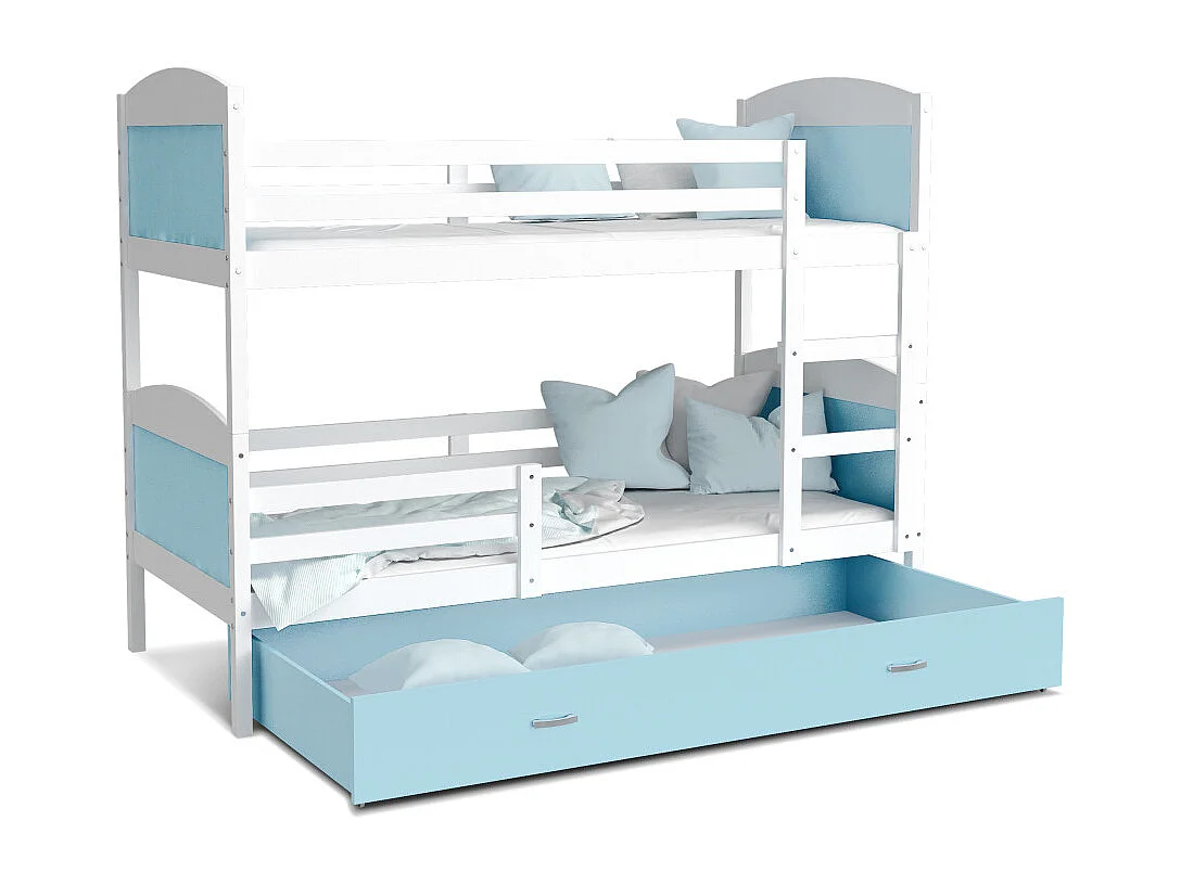 Lit Superposé Mateo 90x190 tiroir + Matelas Blanc - bleu
