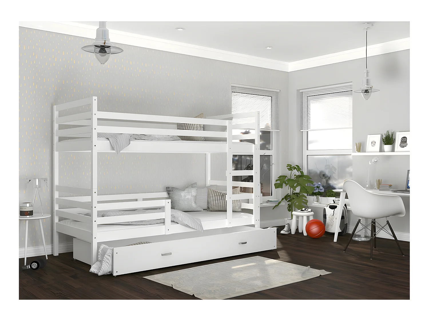 Lit Superposé Milo 90x190 Blanc - blanc Livré avec sommiers, tiroir et matelas en mousse de 7cm