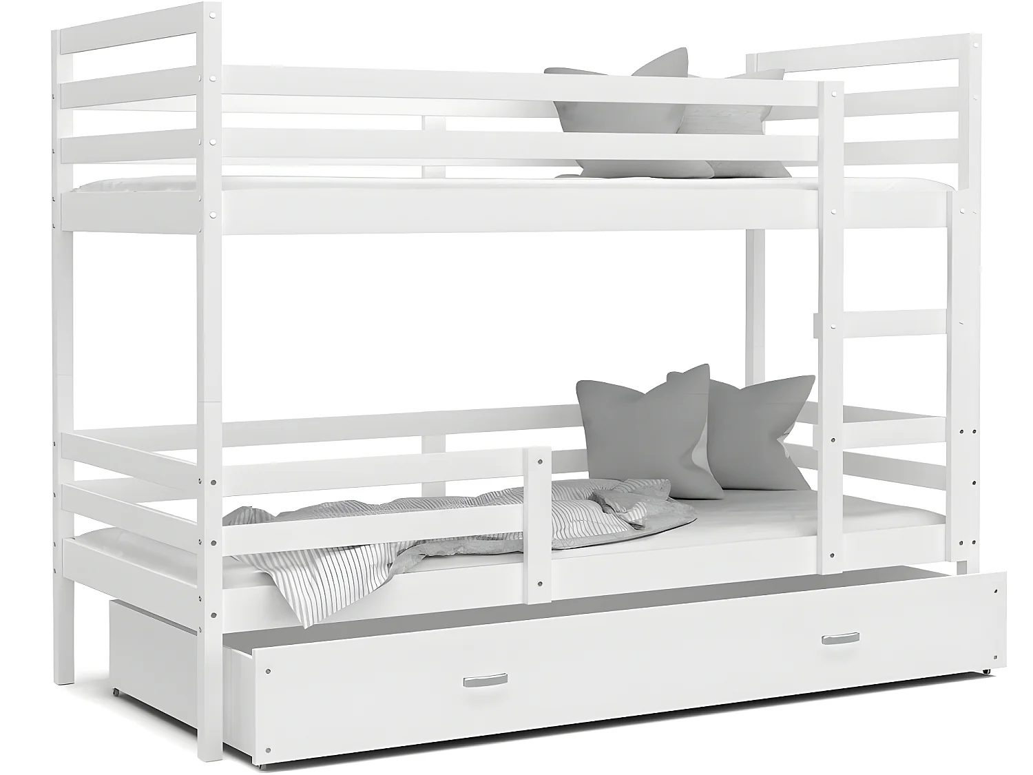 Lit Superposé Milo 90x190 Blanc - blanc Livré avec sommiers, tiroir et matelas en mousse de 7cm