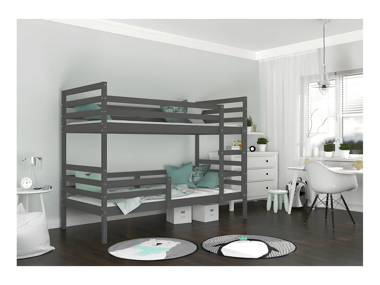 Lit Superposé Mika 90x190 Gris Livré avec sommiers