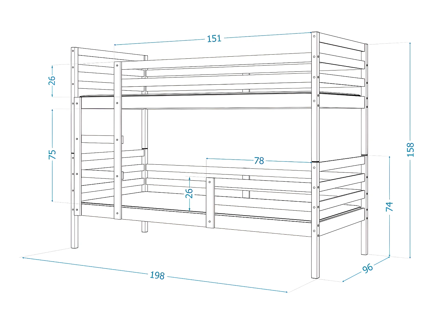 Lit Superposé Mika 90x190 Gris Livré avec sommiers
