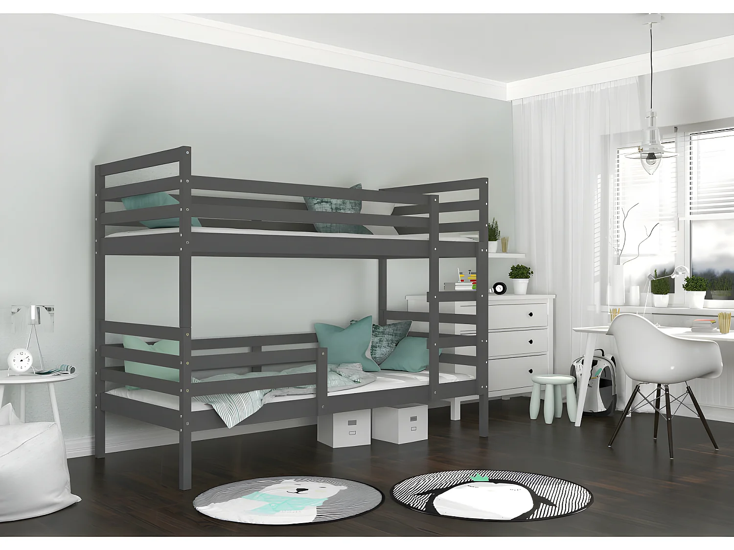 Lit Superposé Mika 90x190 Gris Livré avec sommiers