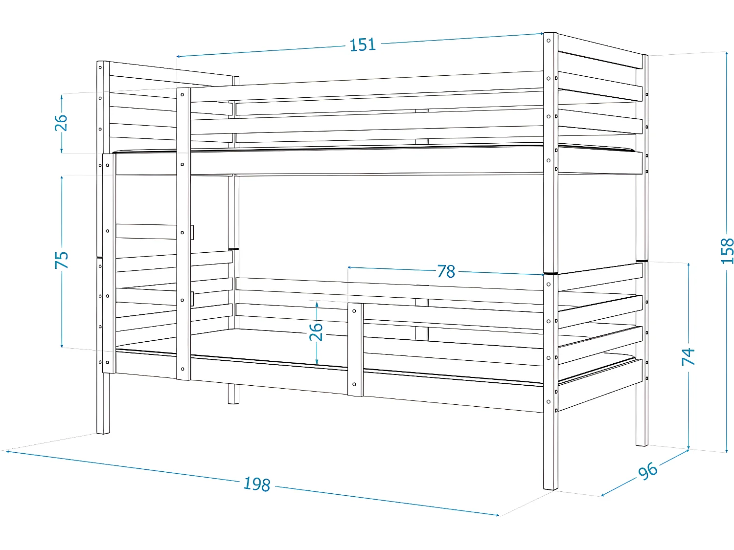 Lit Superposé Mika 90x190 Gris Livré avec sommiers