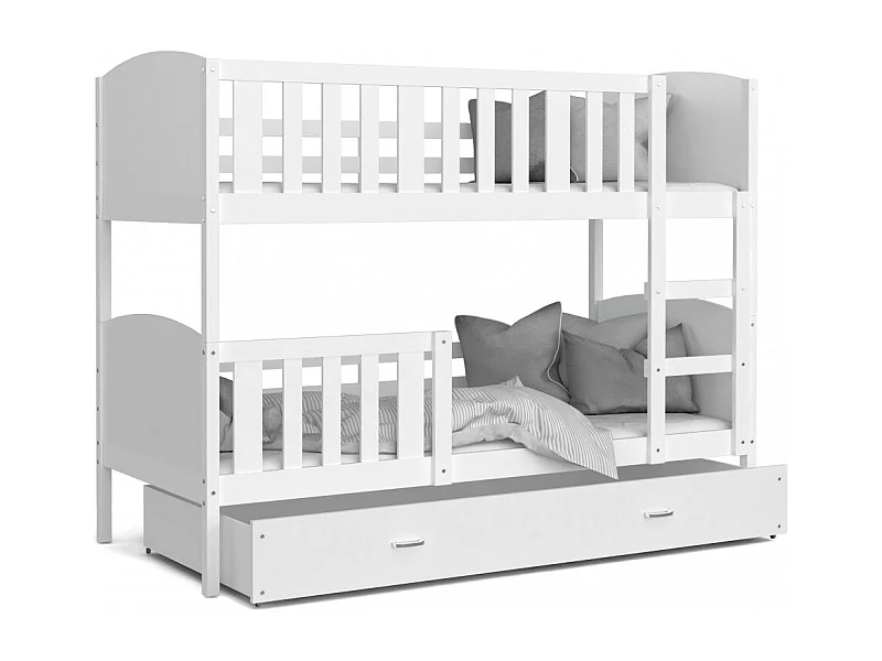 Lit Superposé Tomy 90x190 Blanc - blanc Livré avec sommiers, tiroir et matelas en mousse de 7cm