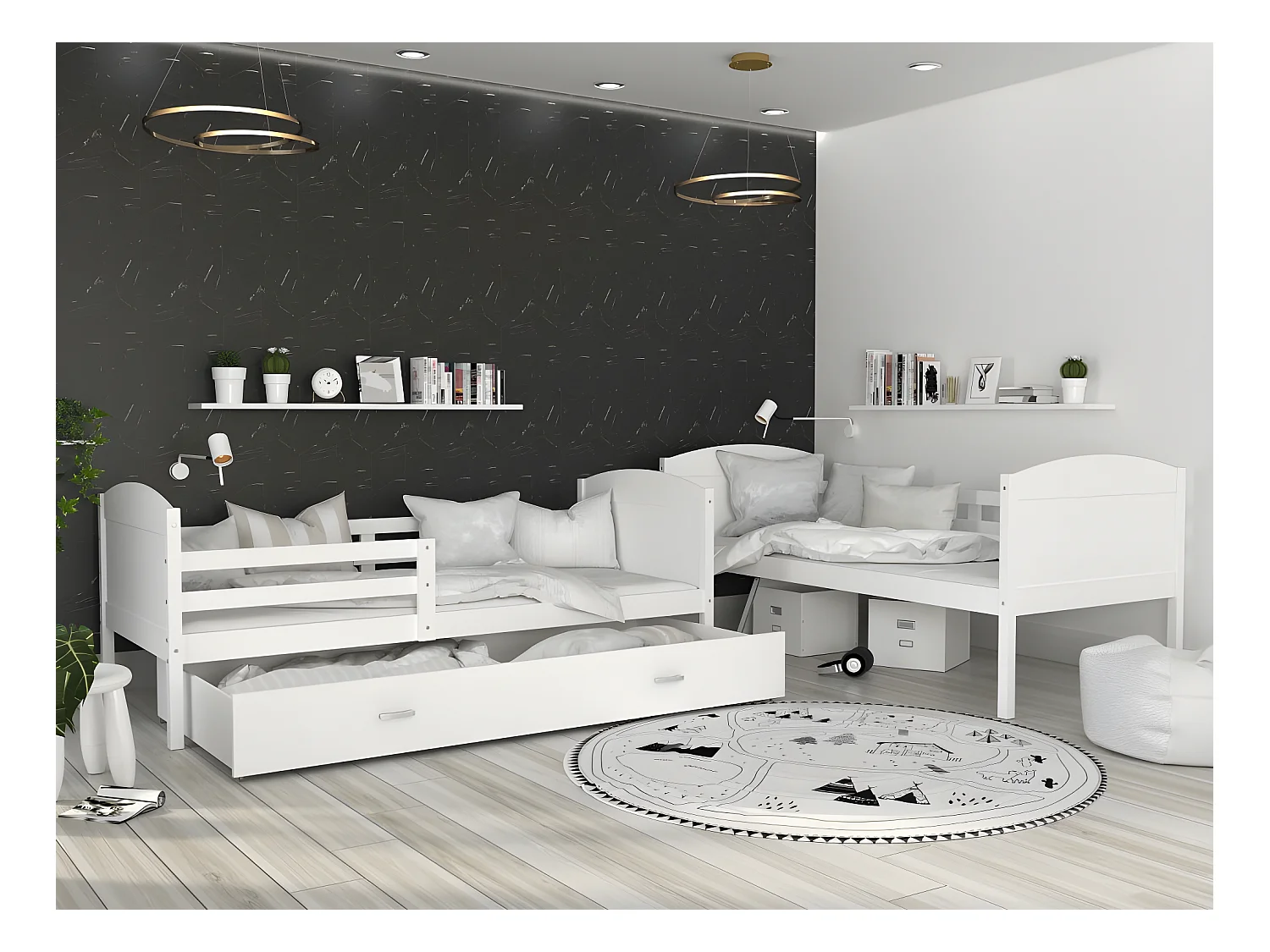 Lit Superposé Mateo 90x190 Blanc - blanc Livré avec sommiers, tiroir et matelas en mousse de 7cm