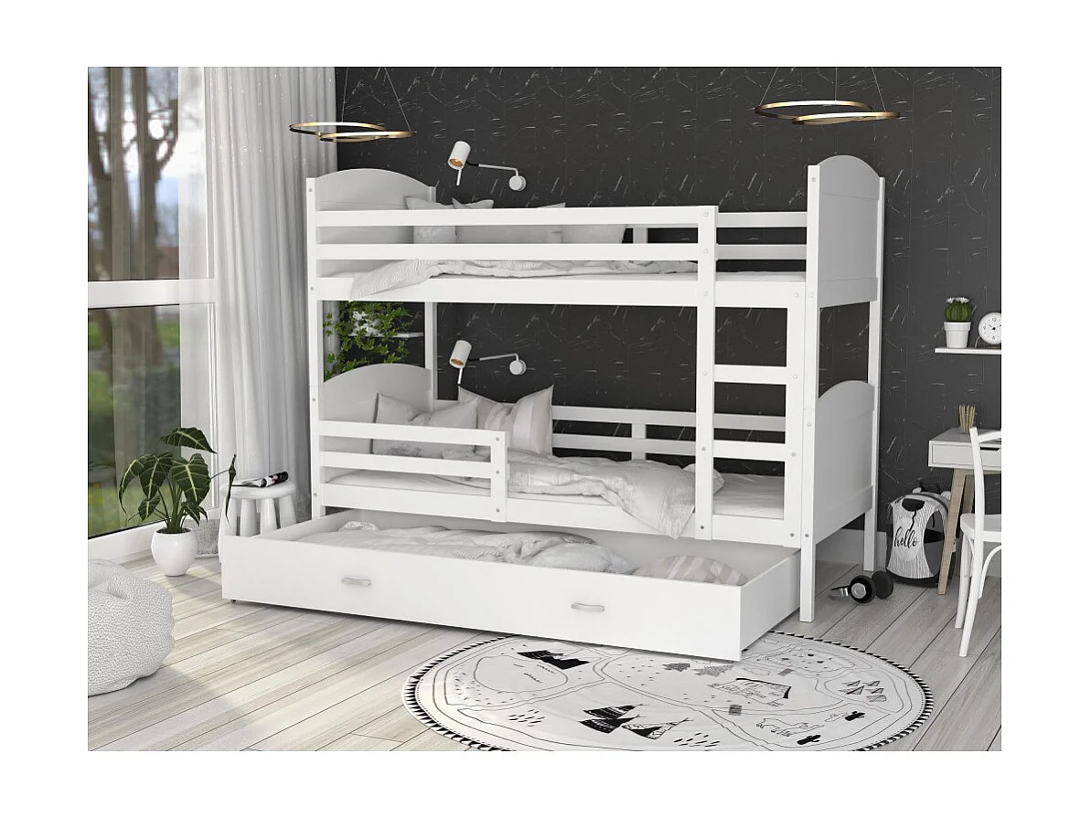 Lit Superposé Mateo 90x190 tiroir + Matelas Blanc - blanc