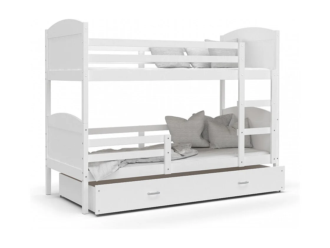 Lit Superposé Mateo 90x190 tiroir + Matelas Blanc - blanc