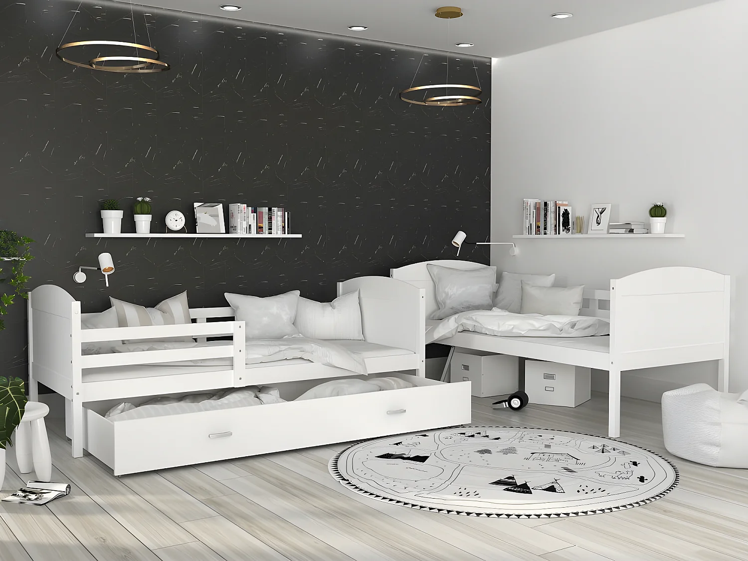 Lit Superposé Mateo 90x190 Blanc - blanc Livré avec sommiers, tiroir et matelas en mousse de 7cm