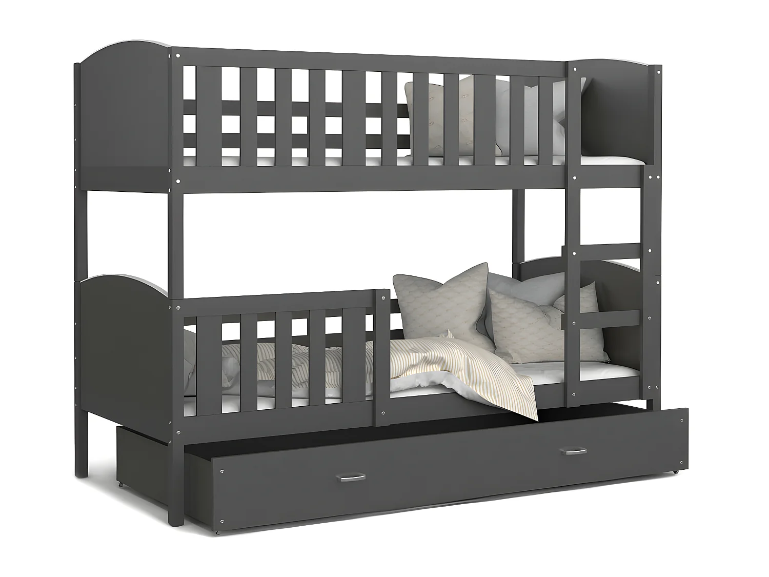 Lit Superposé Tomy 90x190 Gris - gris Livré avec sommiers, tiroir et matelas en mousse de 7cm