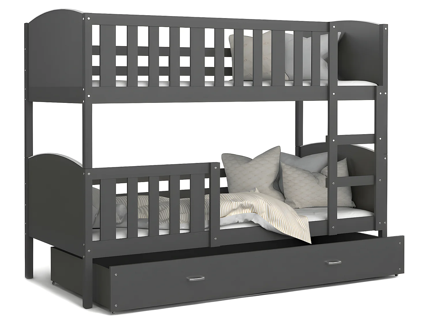 Lit Superposé Tomy 90x190 Gris - gris Livré avec sommiers, tiroir et matelas en mousse de 7cm