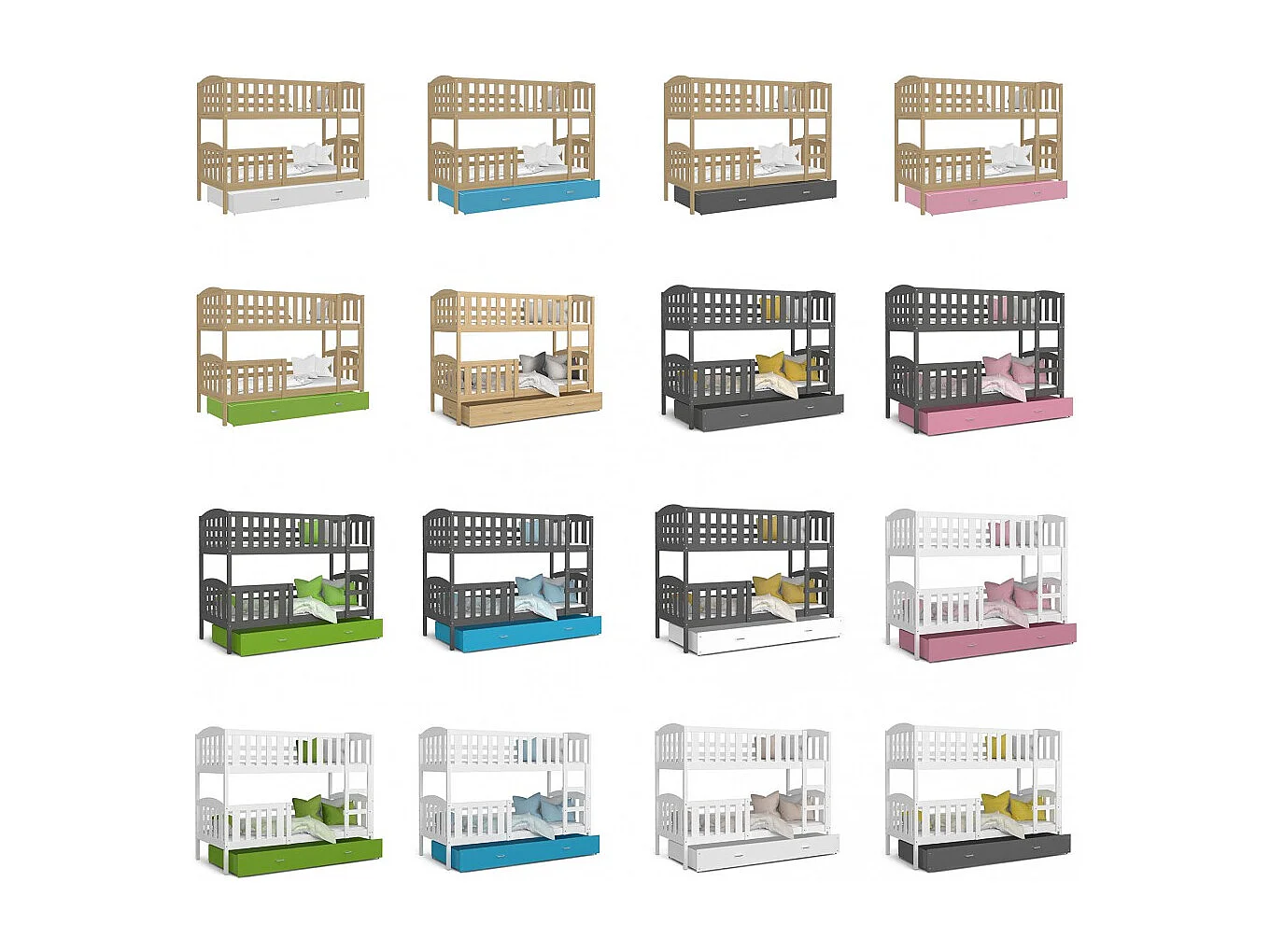 Lit Superposé Teo 90x190 Gris - bleu Livré avec sommiers, tiroir et matelas en mousse de 7cm