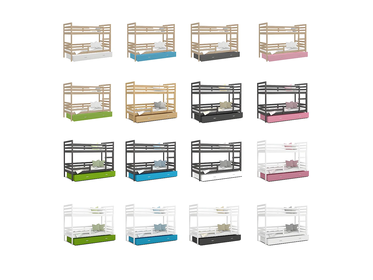 Lit Superposé Milo 90x190 Blanc - bleu Livré avec sommiers, tiroir et matelas en mousse de 7cm