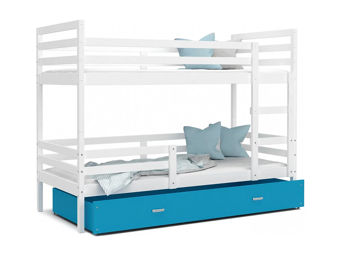 Lit Superposé Milo 90x190 tiroir + Matelas Blanc - bleu
