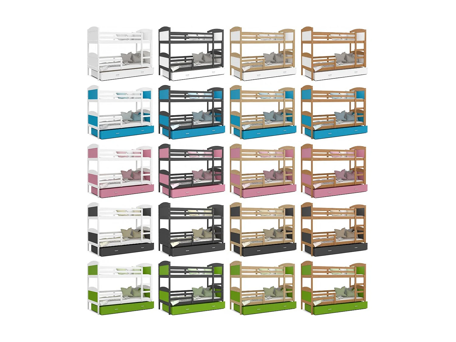 Lit Superposé Mateo 90x190 Gris - rose Livré avec sommiers Livré avec sommiers, tiroir et matelas en mousse de 7cm