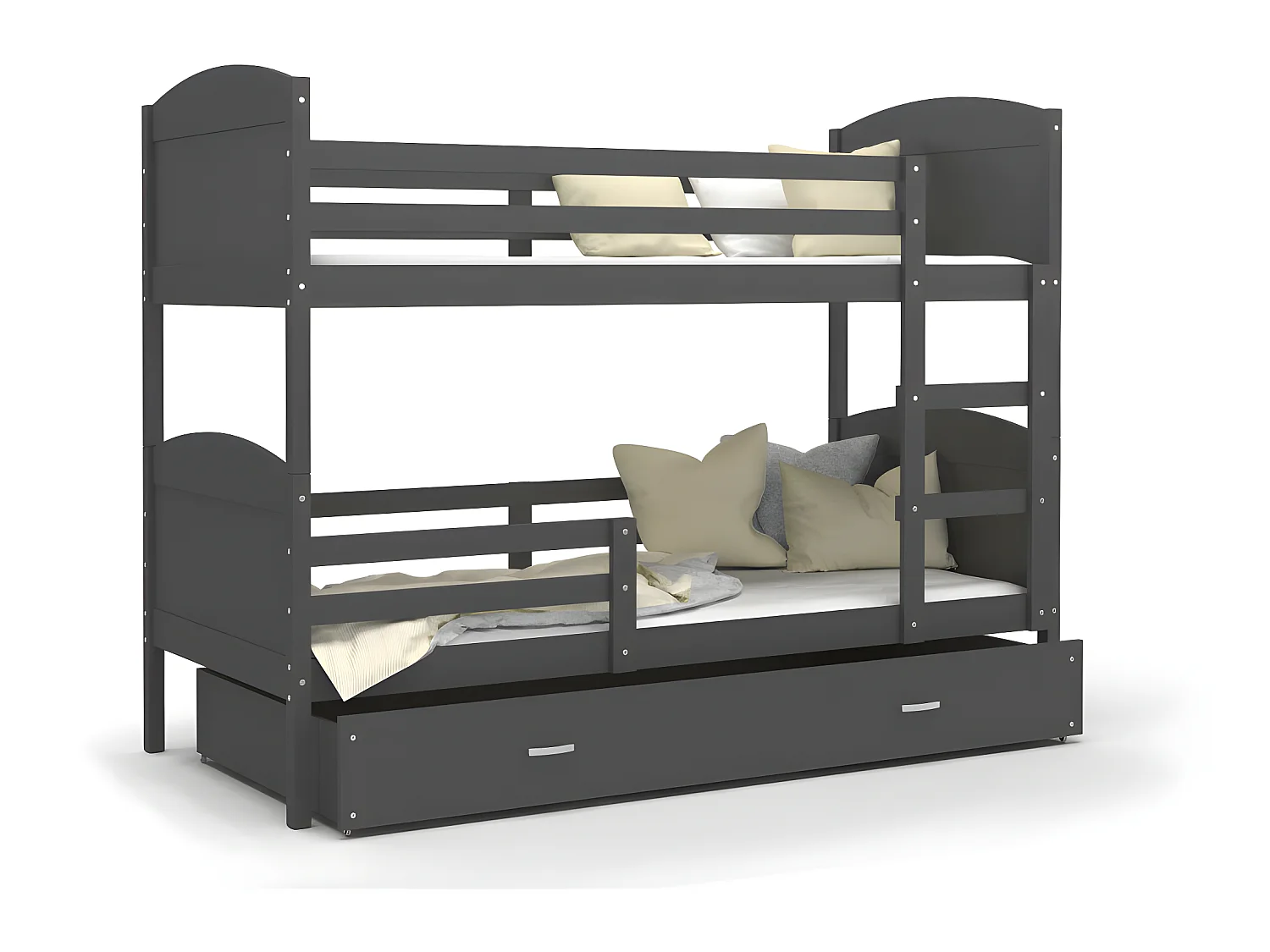 Lit Superposé Matis 90x190 (Sans Matelas) Gris Livré avec le sommiers et tiroir.