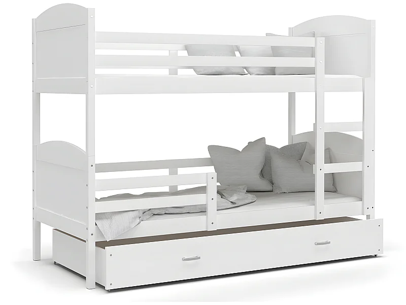 Lit Superposé Mateo 80x160  Blanc - blanc Livré avec sommiers, tiroir et matelas en mousse de 7cm