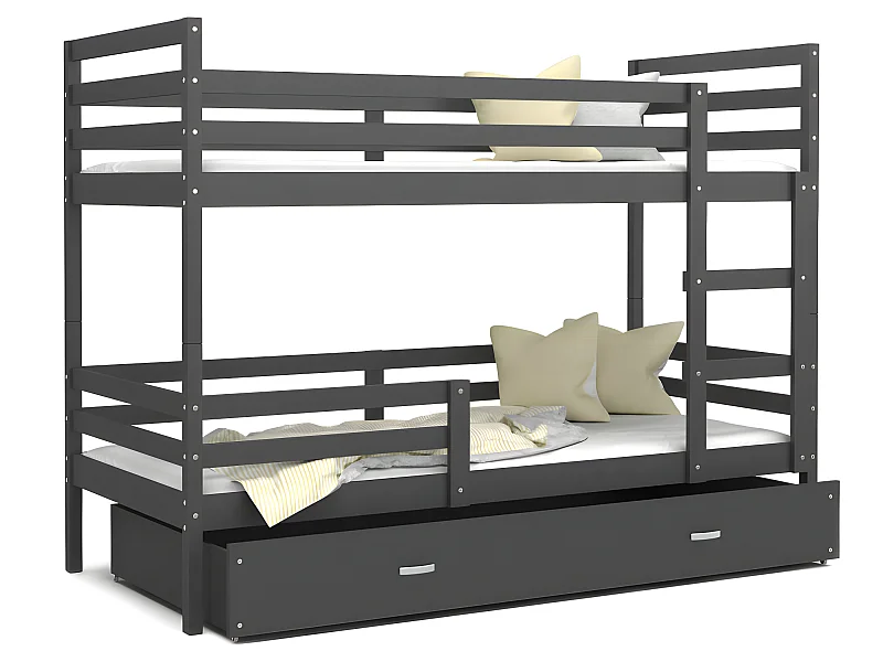 Lit Superposé Malo 90x190 ( Sans Matelas ) Gris - gris Livré avec le sommiers et tiroir.