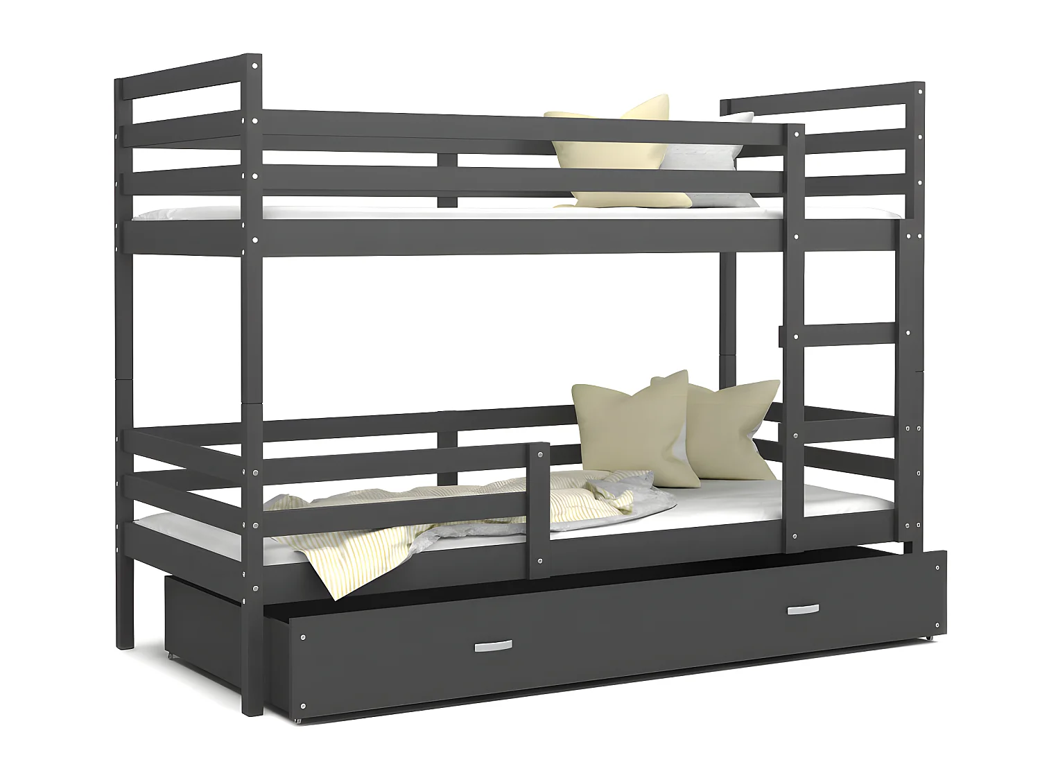 Lit Superposé Malo 90x190 ( Sans Matelas ) Gris - gris Livré avec le sommiers et tiroir.