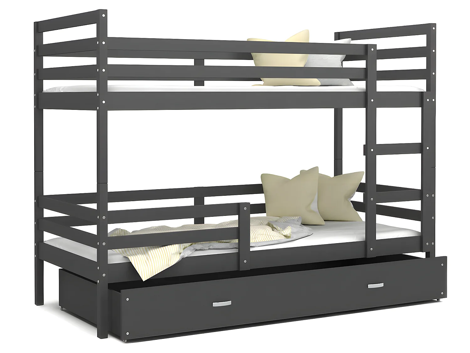 Lit Superposé Malo 90x190 ( Sans Matelas ) Gris - gris Livré avec le sommiers et tiroir.