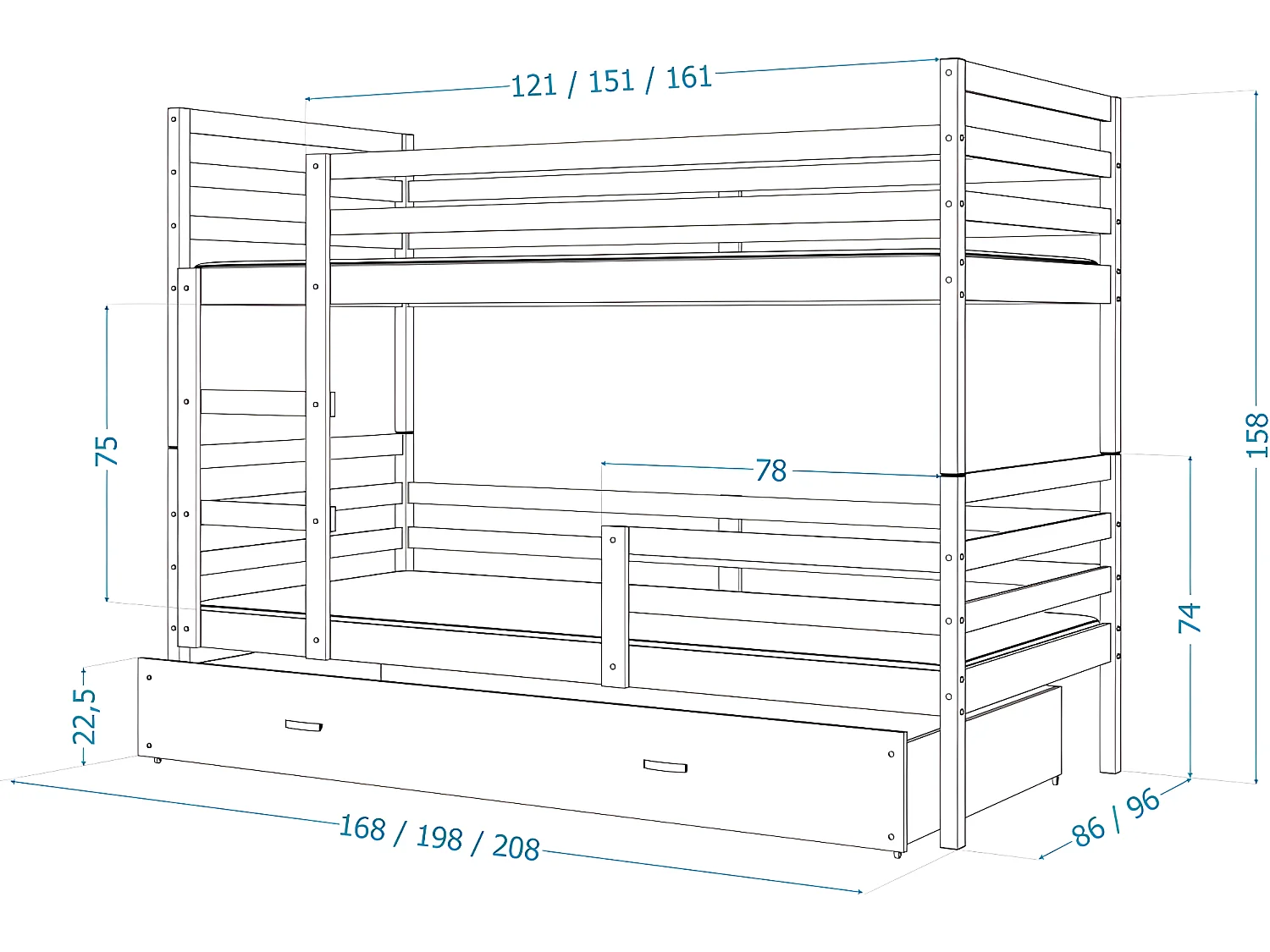 Lit Superposé Malo 90x190 ( Sans Matelas ) Gris - gris Livré avec le sommiers et tiroir.