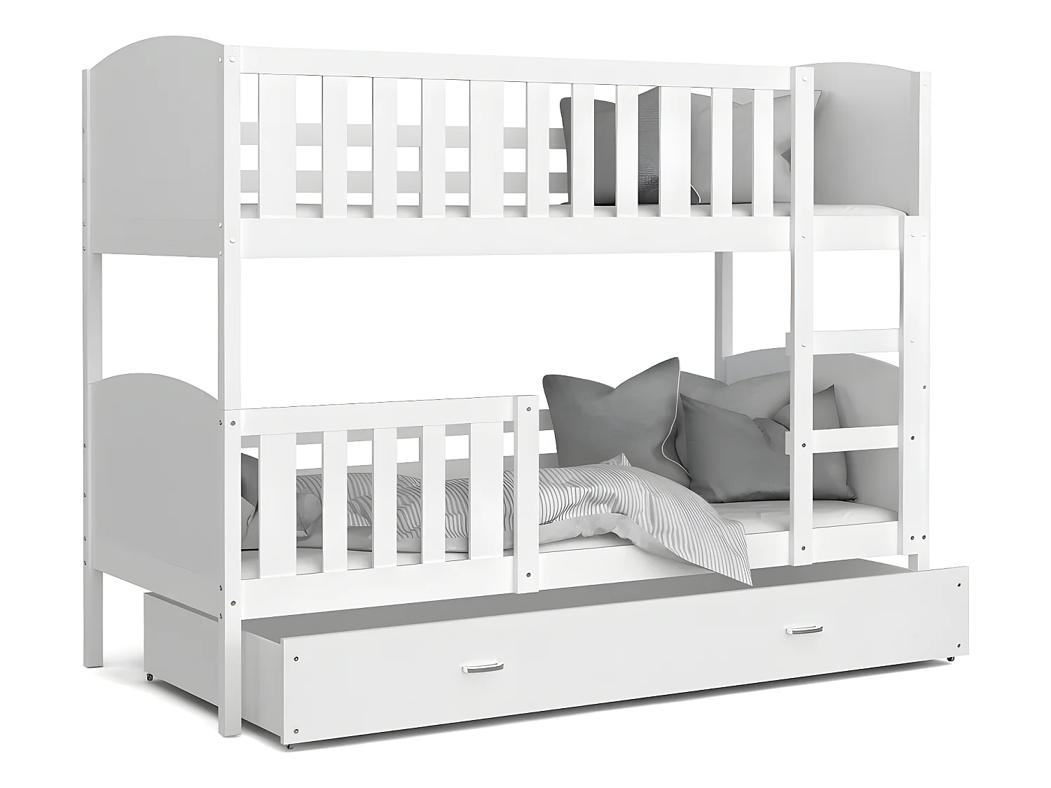 Lit Superposé Tomy 80x160  Blanc - blanc Livré avec sommiers, tiroir et matelas en mousse de 7cm