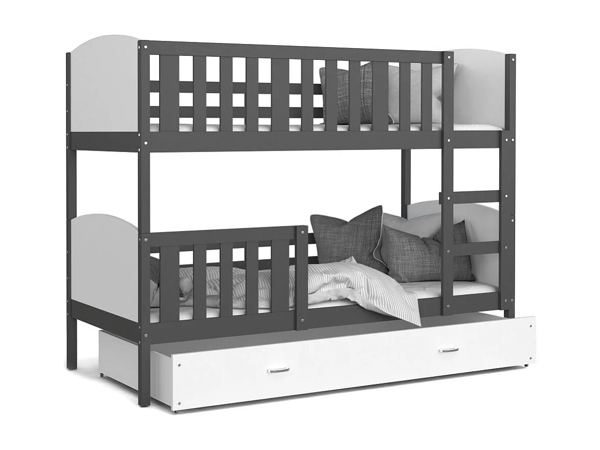 Lit superposé enfant 80 x 160 cm Tomy - Matelas et Tiroir inclus - Certifié Oeko-Tex® - Blanc - blanc