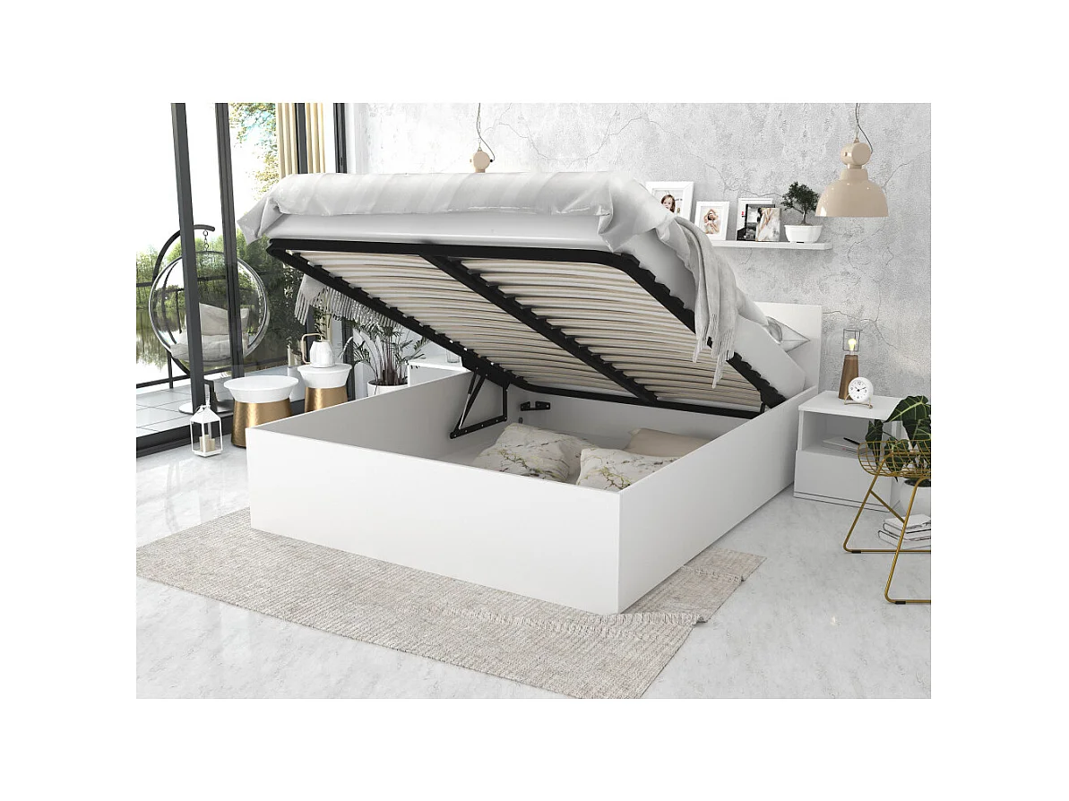 Lit coffre Panama 140x190 - Sommier inclus Blanc