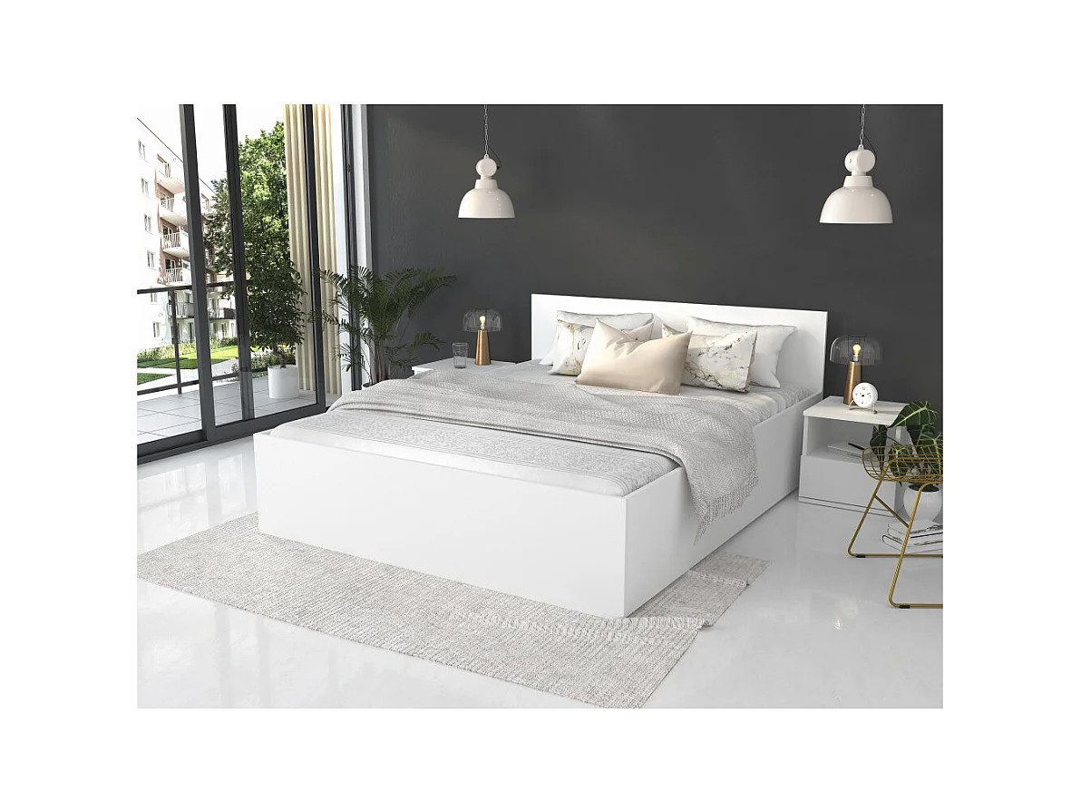 Lit coffre Panama 140x190 - Sommier inclus Blanc