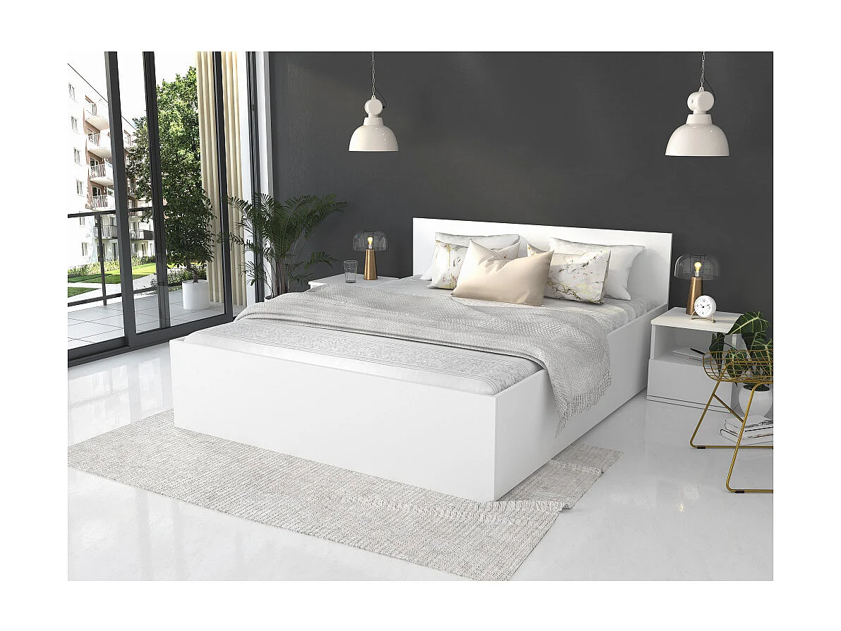 Lit coffre Panama 140x190 - Sommier inclus Blanc