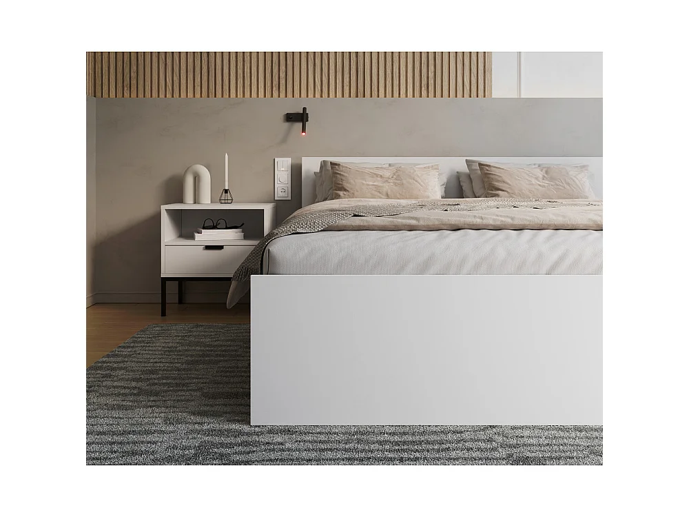 Lit coffre 140 x 190 cm Panama - Coffre de 740 L - Sommier inclus - Blanc