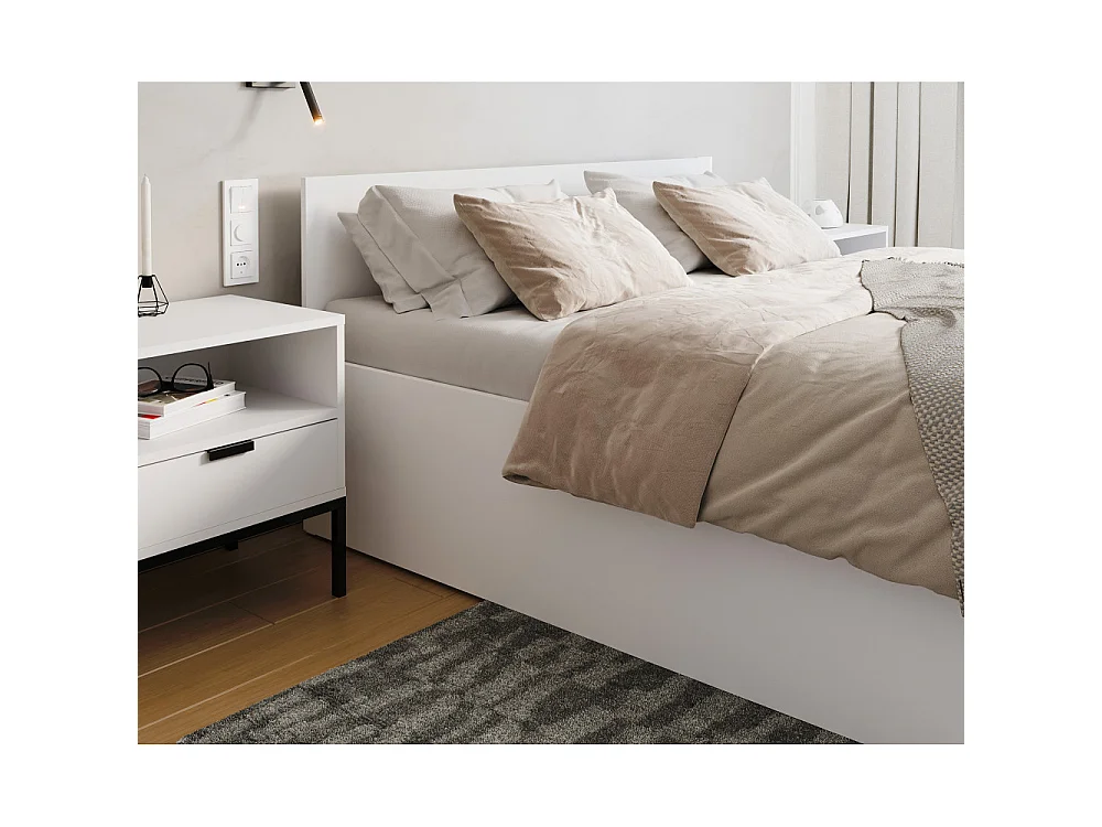 Lit coffre 140 x 190 cm Panama - Coffre de 740 L - Sommier inclus - Blanc