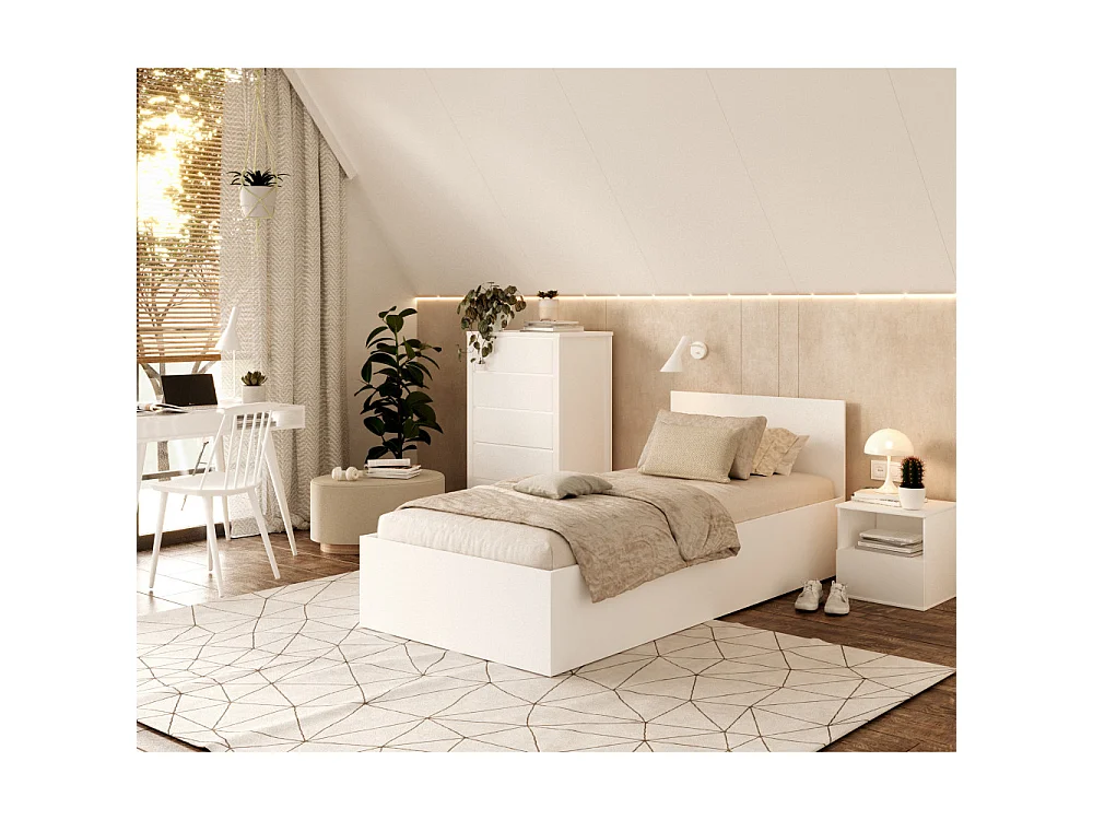 Lit coffre 90 x 190 cm Panama - Coffre de 470 Litres - Sommier inclus - Blanc