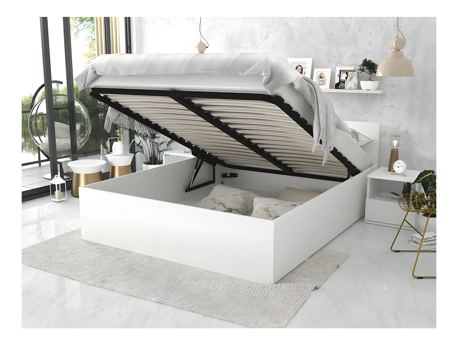 Lit coffre Panama 160x200 - Sommier inclus Blanc