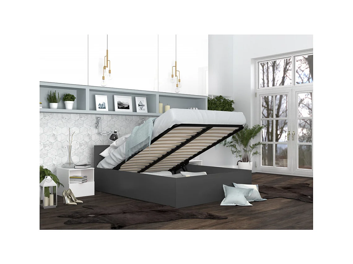 Lit coffre Panama 140x190 - Sommier inclus Gris