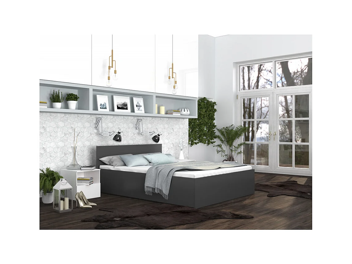 Lit coffre Panama 140x190 - Sommier inclus Gris