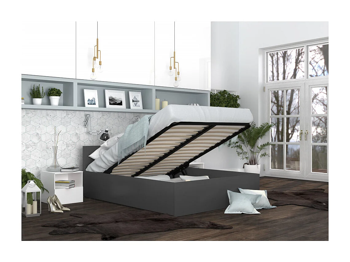 Lit coffre Panama 140x190 - Sommier inclus Gris