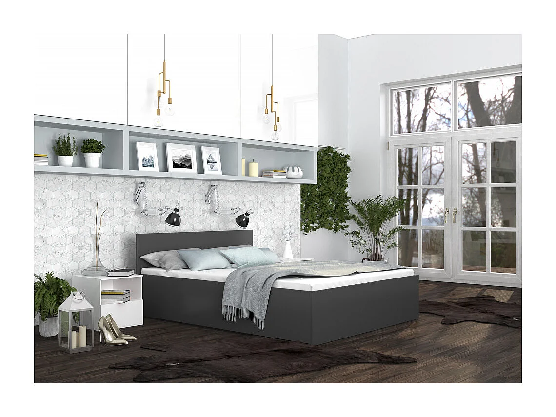 Lit coffre Panama 140x190 - Sommier inclus Gris