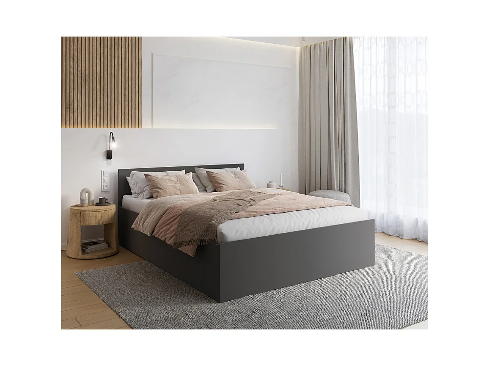 Lit coffre Panama 140x190 - Sommier inclus Gris