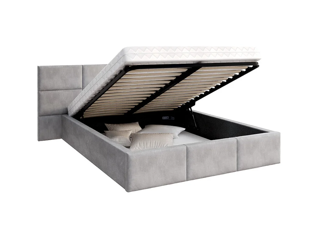 Lit Coffre Denver 160x200 - Sommier inclus Gris clair