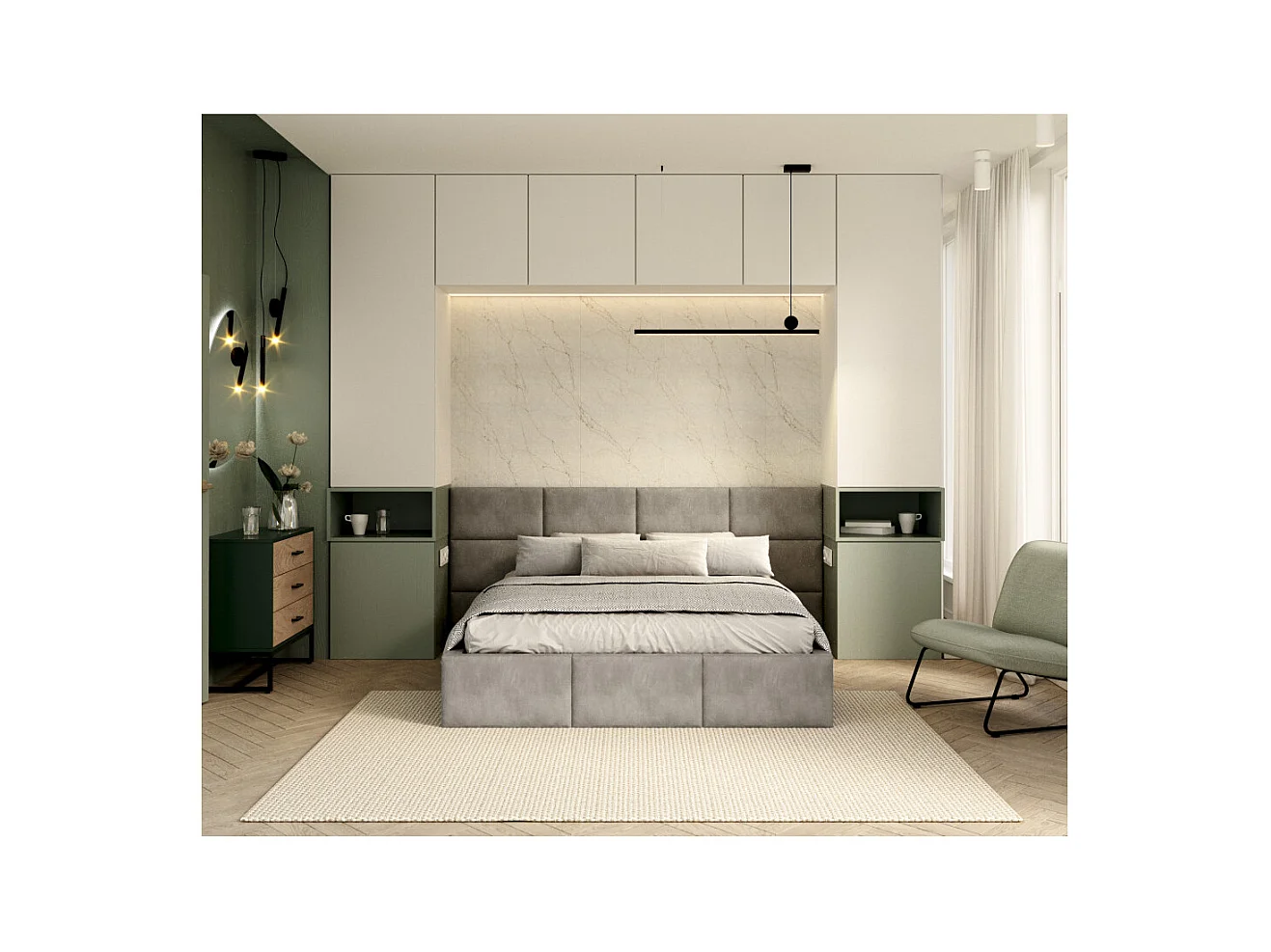 Lit Coffre Denver 160x200 - Sommier inclus Gris clair