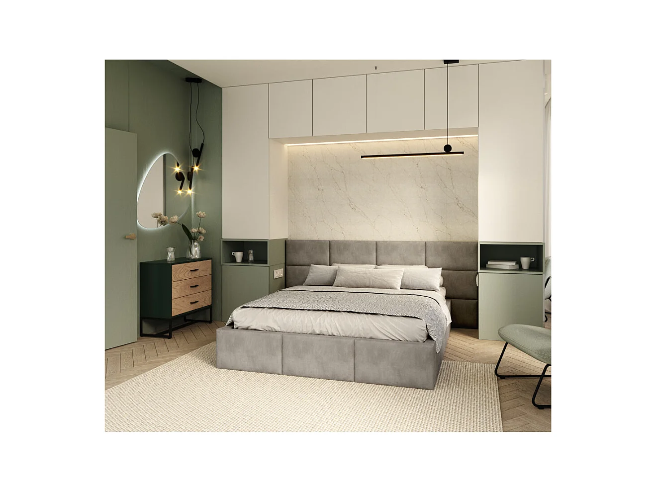 Lit Coffre Denver 160x200 - Sommier inclus Gris clair