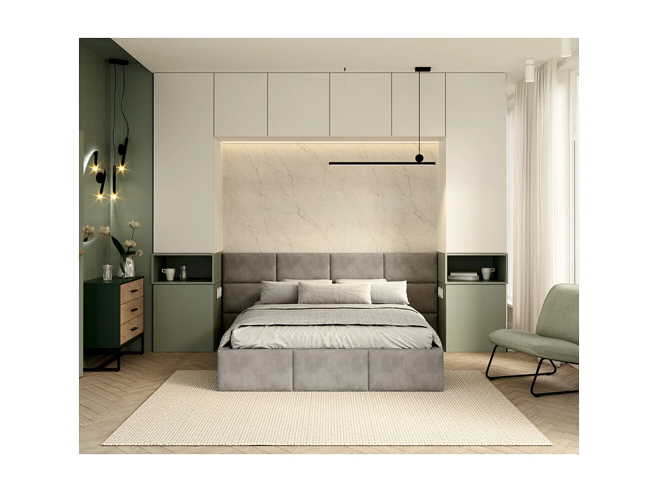 Lit Coffre Denver 160x200 - Sommier inclus Gris clair