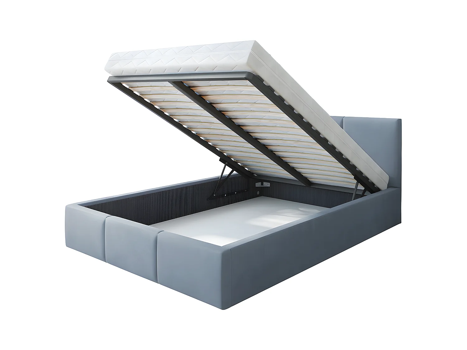 Lit Double Tesia 140x190 + Coffre - Sommier inclus Gris clair