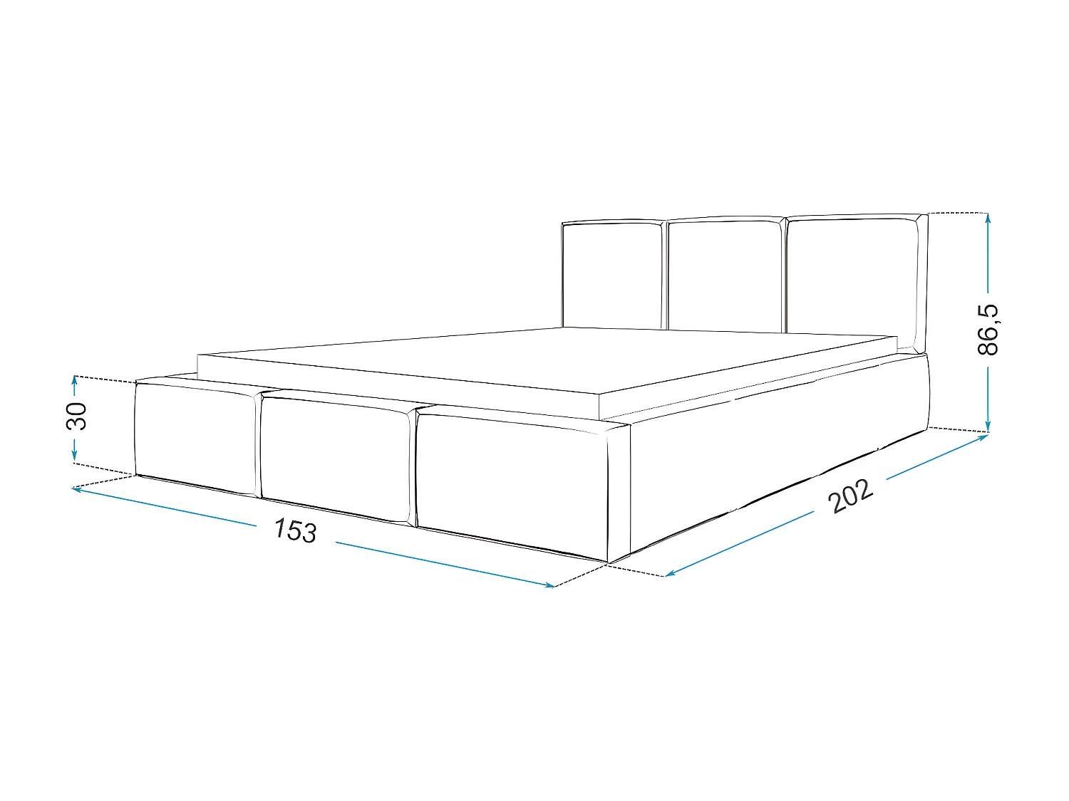 Lit Double Tesia 140x190 + Coffre - Sommier inclus Gris clair