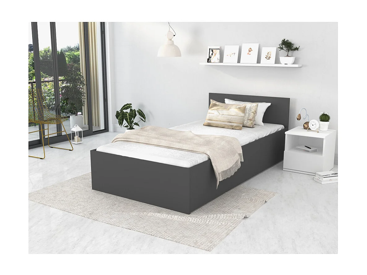 Lit coffre Panama 90x190  - Sommier inclus Gris