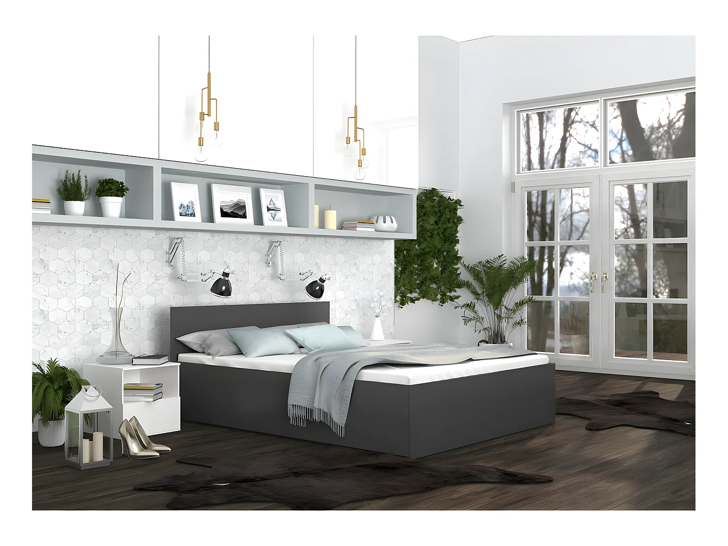 Lit coffre Panama 160x200 - Sommier inclus Gris