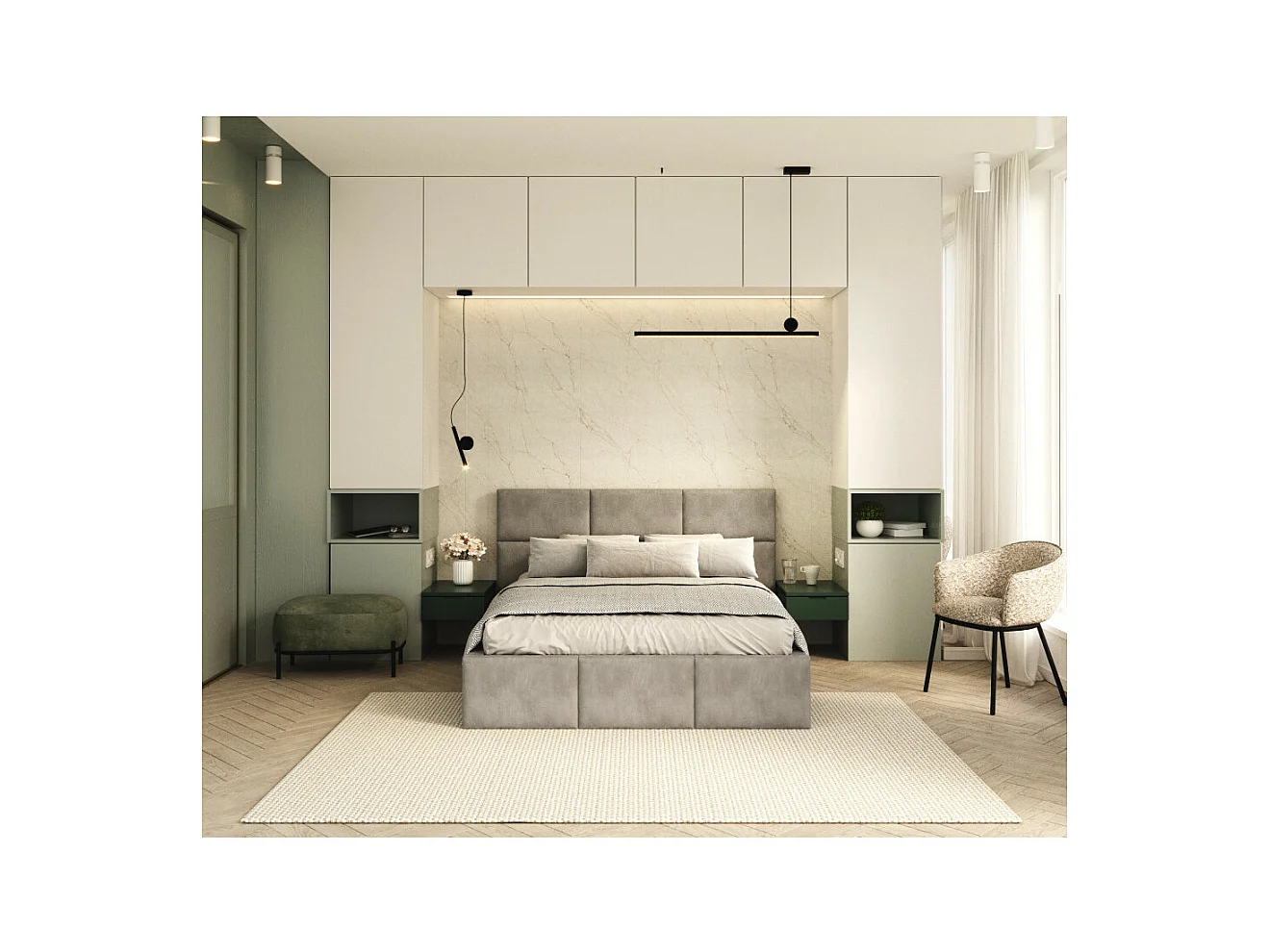 Lit Coffre Denver 140x190 - Sommier inclus Gris clair