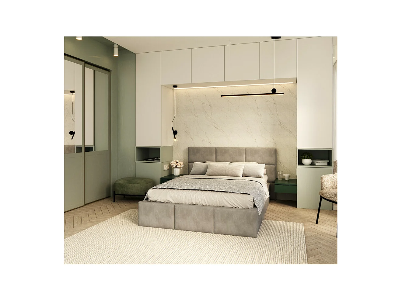 Lit Coffre Denver 140x190 - Sommier inclus Gris clair