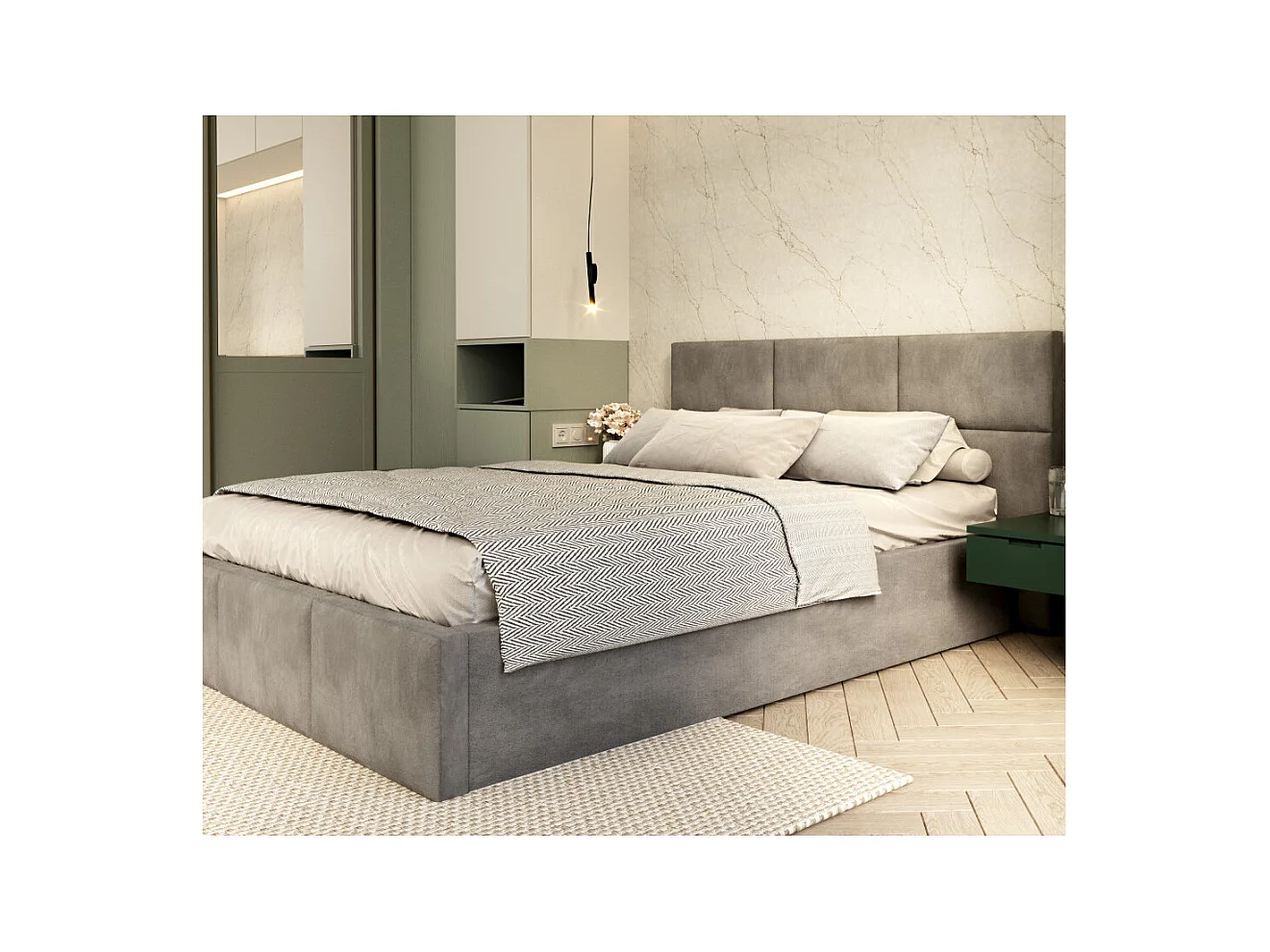 Lit Coffre Denver 140x190 - Sommier inclus Gris clair